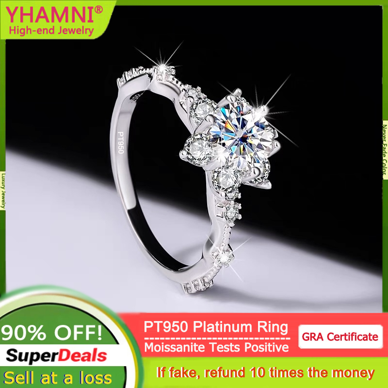 Moissanite Ring - YANHUI Echter PT950 Platin Moissanit Verlobungsring