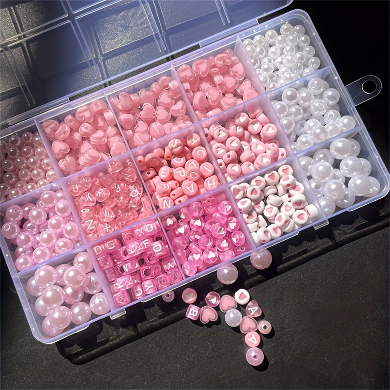 Charm Bracelet Beads - 10-teilige rosa Alphabet-Box, Acrylperlen, handgefertigtes Schmuckherstellungsset,