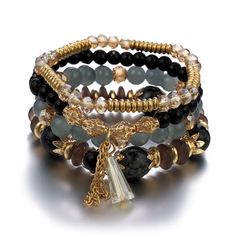 Charm Bracelet Beads - 4-teiliges neues Quasten-Charm-Perlen-Armband-Set für Frauen, bunte