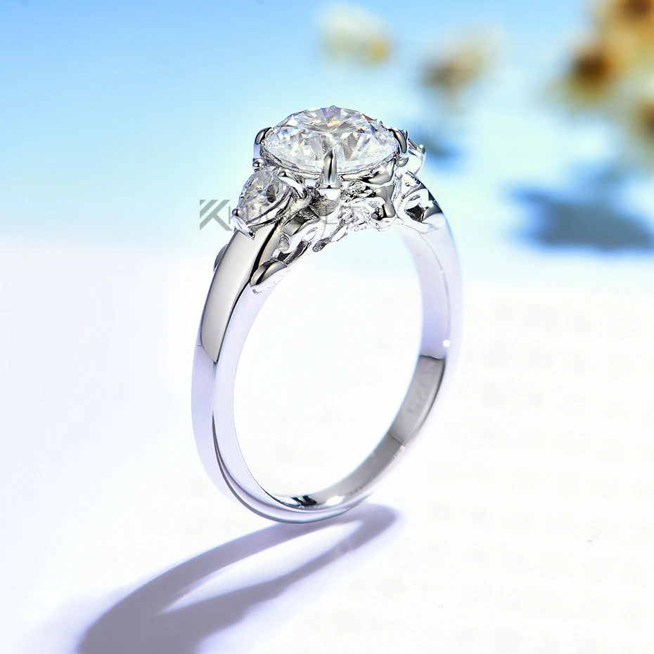 Moissanite Ring - 7,5 mm runder D VVS1 Löwen-Solitär-Moissanit-Ring,