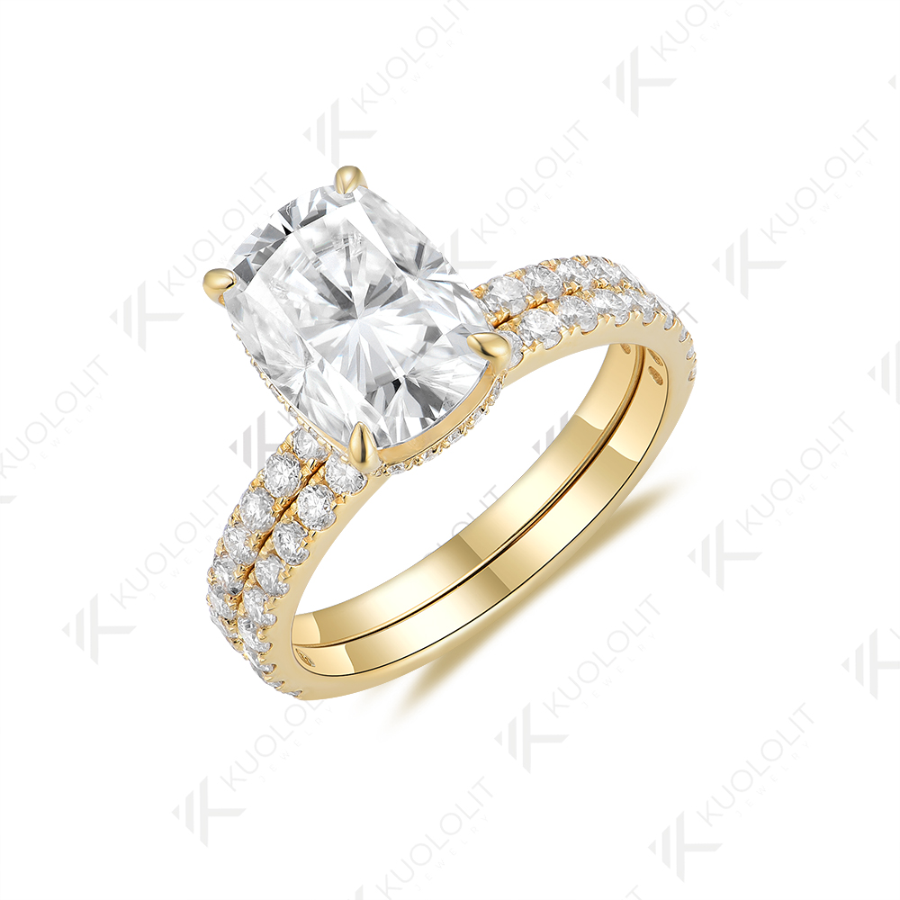 Moissanite Ring - Unmarkierter Damenring mit länglichem Kissenförmigem Moissanit-Schmuckstein,