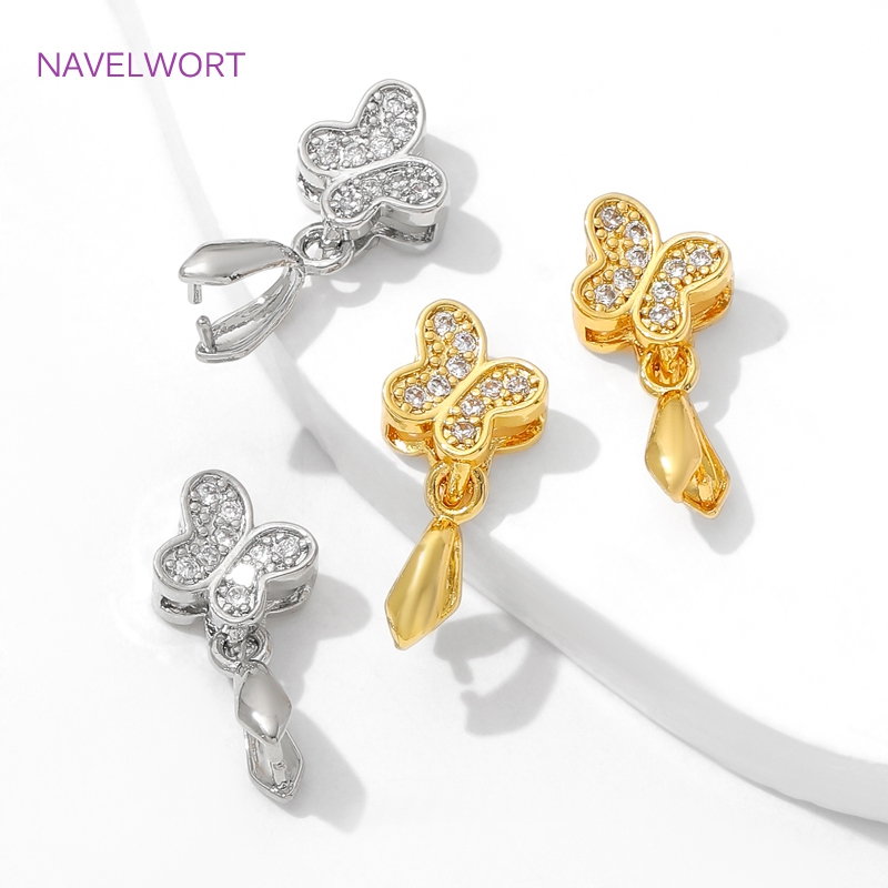 Butterfly Pendant Necklace - Messing Pinch Bails 18K vergoldet Schmetterling