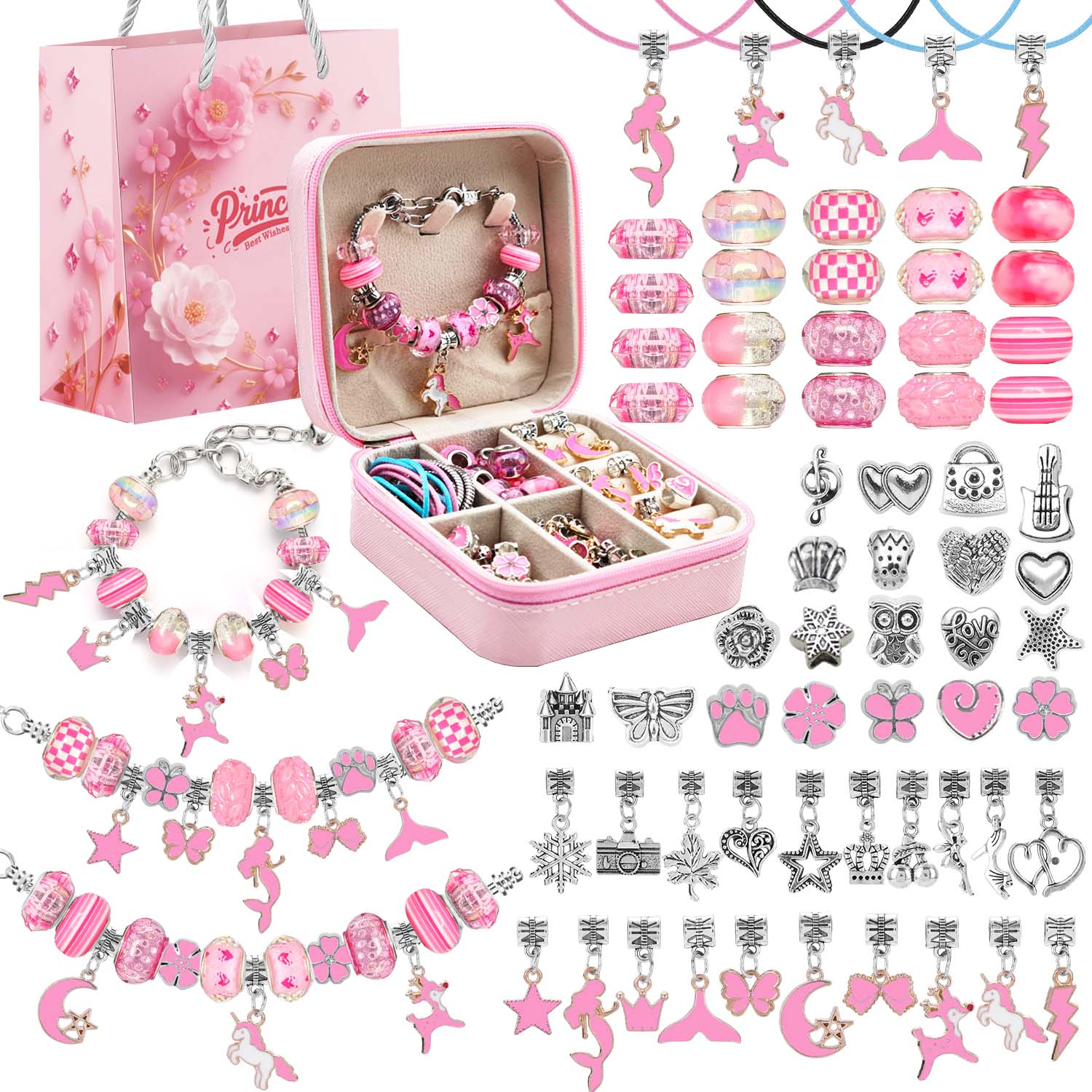 68-teiliges rosa Perlen-Schmuc – Charm Bracelet Beads Bewertung und Preis